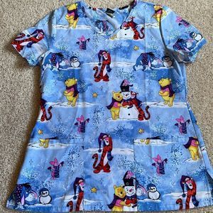 Disney Winnie the Pooh winter scrub top size small